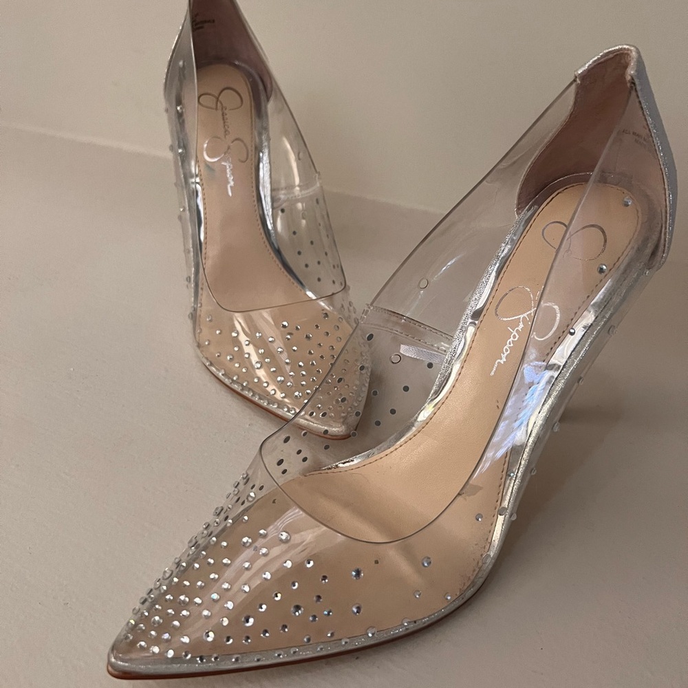 Jessica Simpson Clear Rhinestone Studded Heels size 10